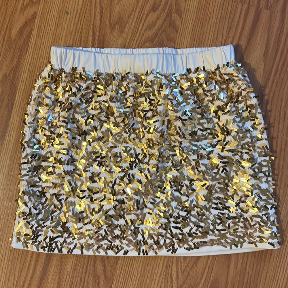 CREWCUTS NWT JOYFUL POP STAR HOLIDAY VIBES SEQUIN SKIRT METALLIC GOLD